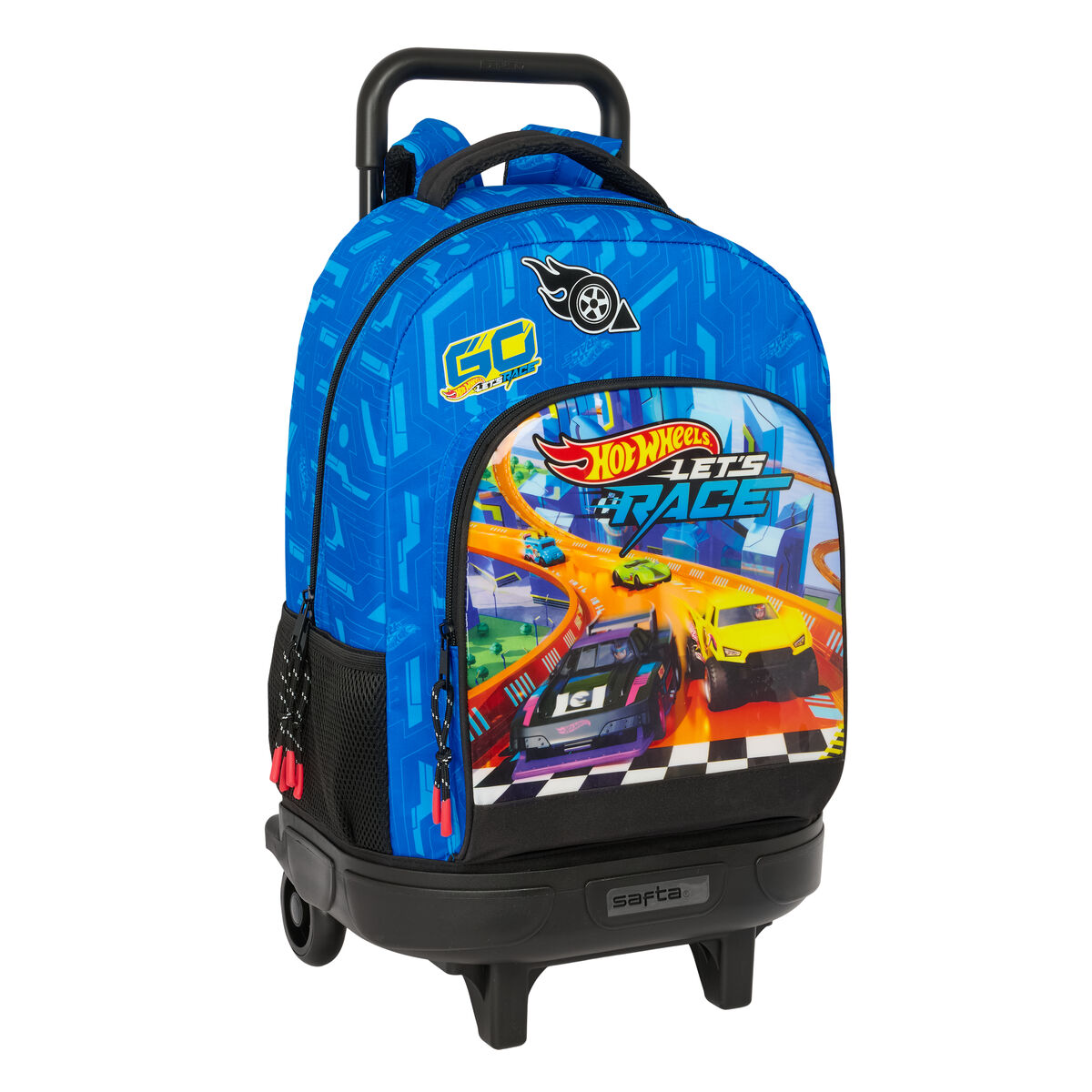 Mochila Escolar con Ruedas Hot Wheels Let's race Azul Negro 33 x 45 x 22 cm
