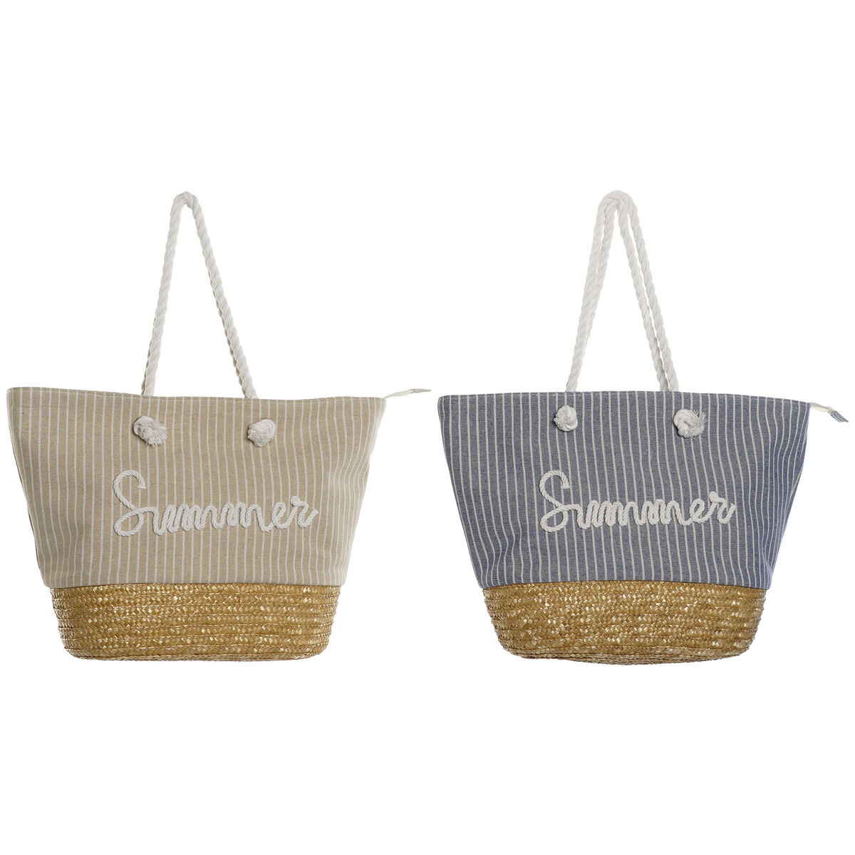 Bolso Mujer Home ESPRIT Azul Beige Natural 52 x 16 x 33 cm (2 Unidades)