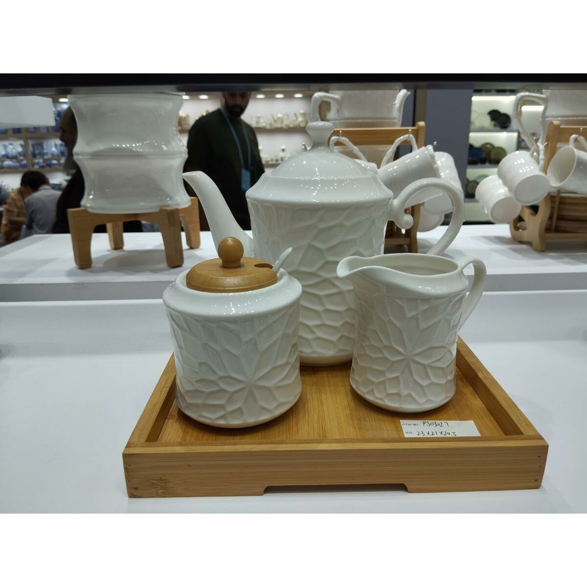 Azucarero Home ESPRIT Blanco Bambú Porcelana 19,5 x 9 x 17 cm 2 Piezas
