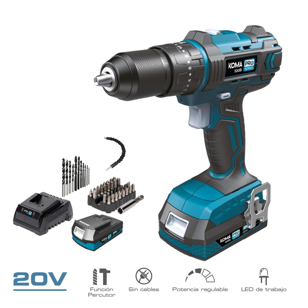 Set de taladro y accesorios Koma Tools