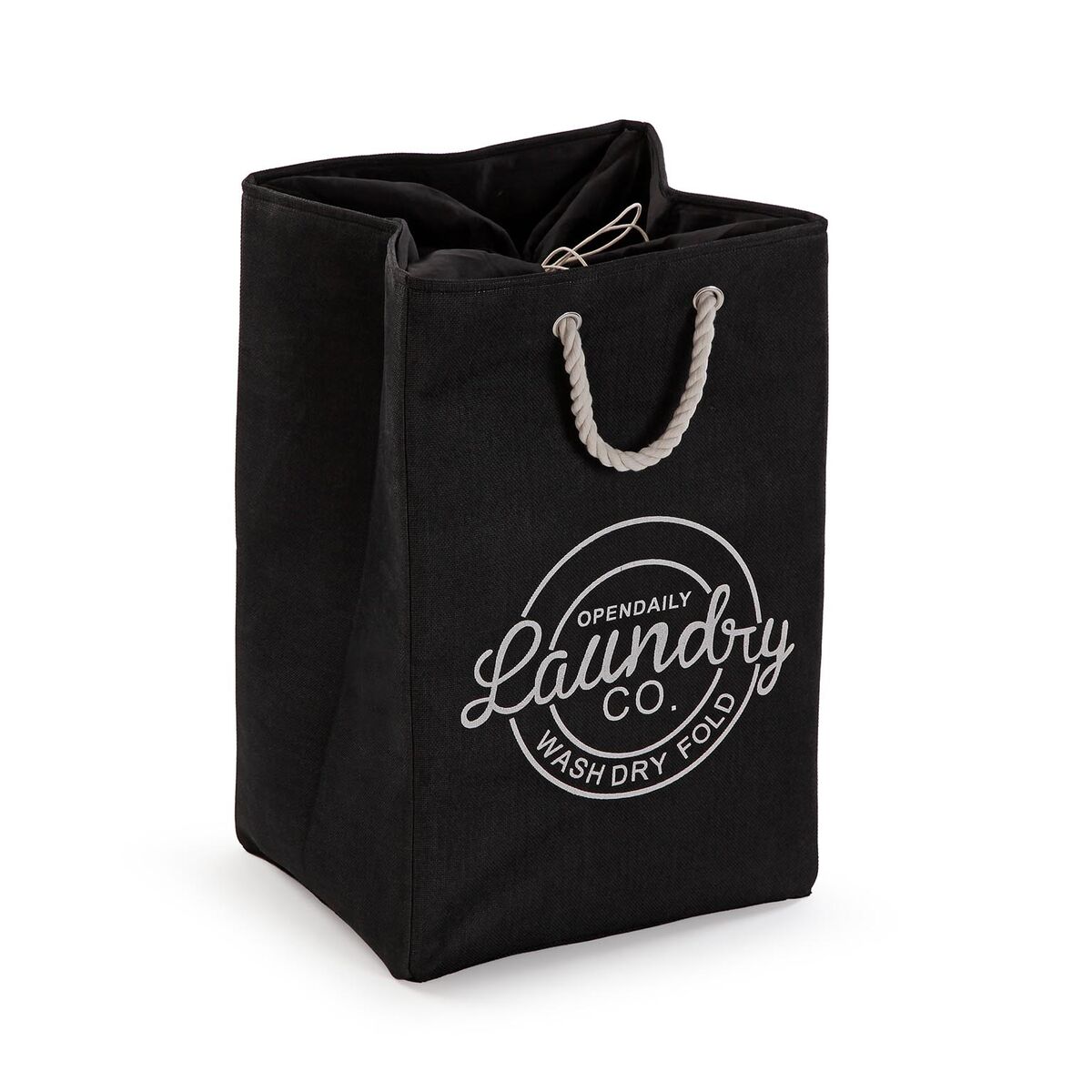 Cesto para la Ropa Sucia Versa Negro Poliéster PVC Metal EVA 30 x 55 x 36 cm