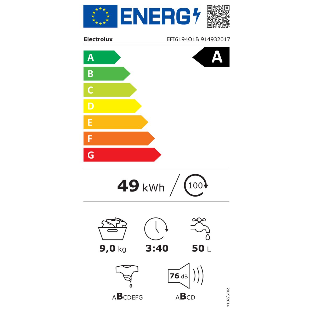 Lavadora Electrolux EFI6194O1B 1400 rpm 9 kg