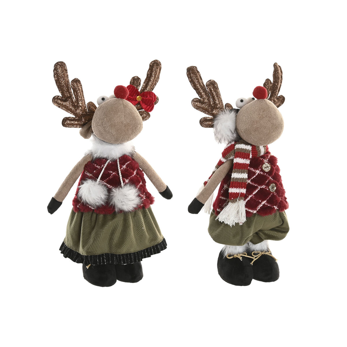 Adorno Navideño Home ESPRIT Marrón Rojo Verde Reno 23 x 16 x 41 cm (2 Unidades)