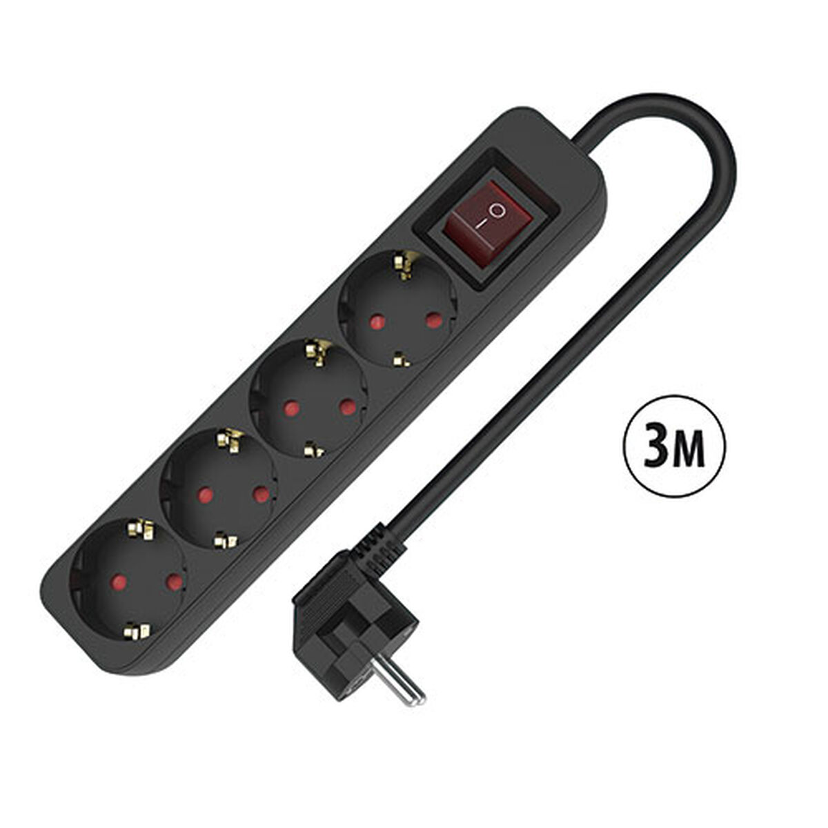 Regleta Enchufes 4 Tomas con interruptor TM Electron TMUAD534SBK Negro 3680 W (3 m)