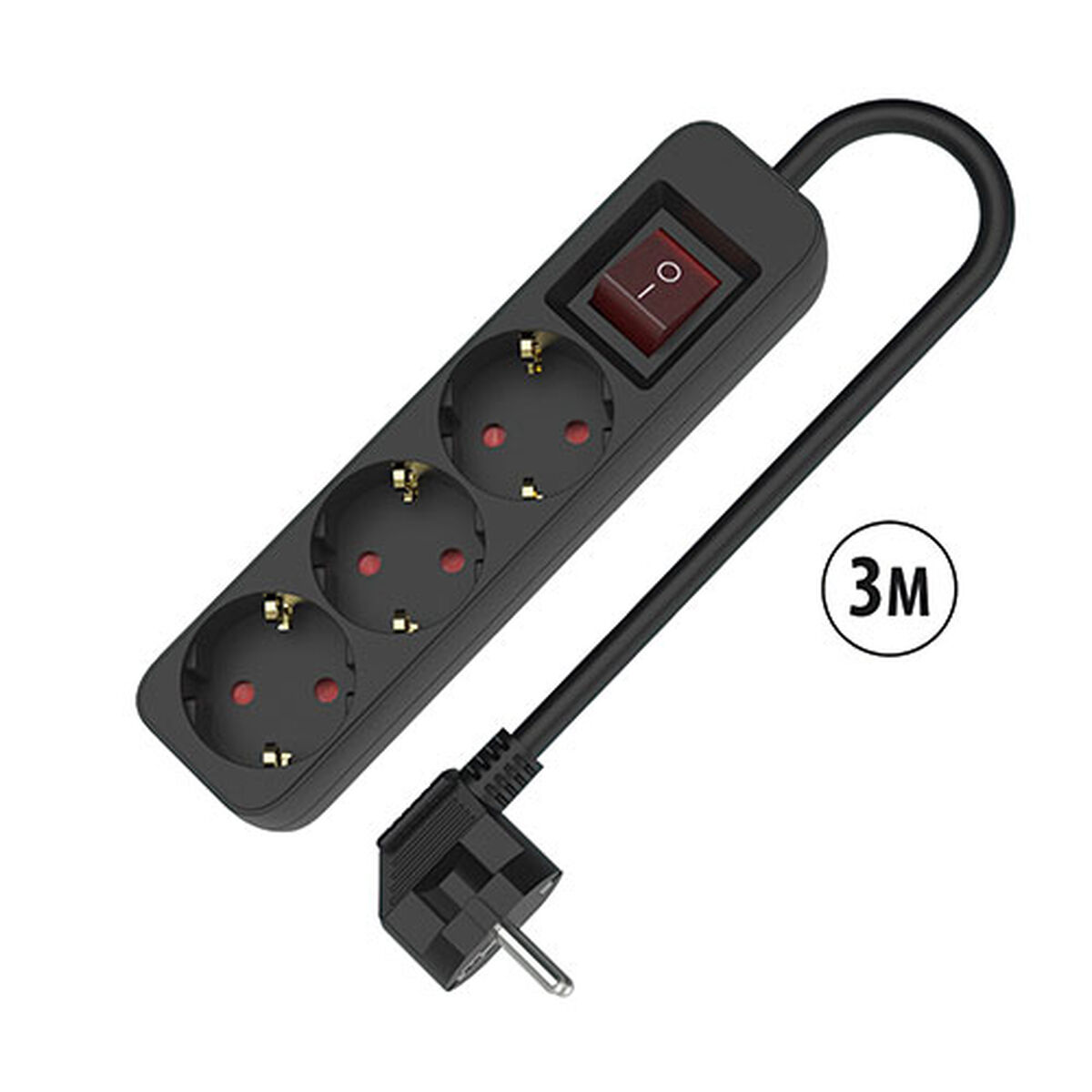 Regleta Enchufes 3 Tomas con Interruptor TM Electron TMUAD533SBK Negro 3680 W 250 V (3 m)