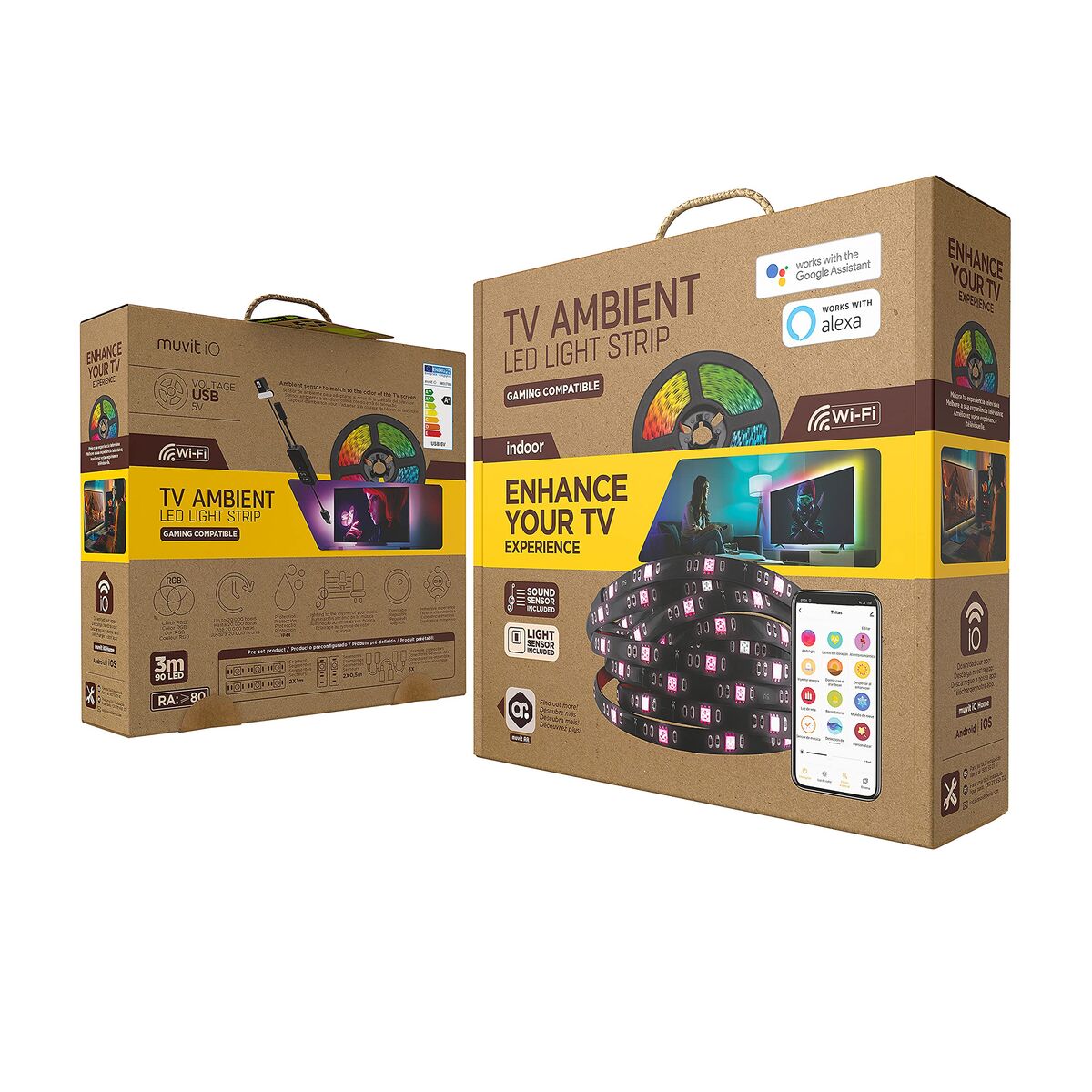 muvit iO Tira LED USB WiFi TV RGB 3m con sensor ambiental y de sonido