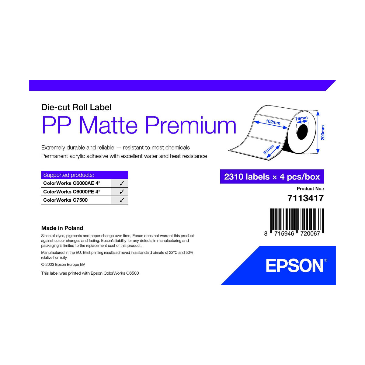 Papel para Imprimir Epson 7113417 Blanco (4 Unidades)