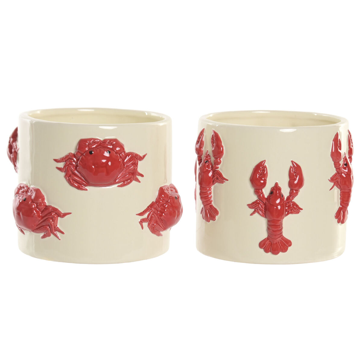Macetero Home ESPRIT Rojo Crema Cerámica Mediterráneo 16,5 X 16,5 X 13 CM (2 Unidades)