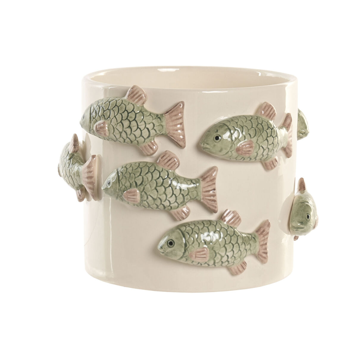 Macetero Home ESPRIT Blanco Verde Cerámica Mediterráneo 18,5 x 18,5 x 14 cm
