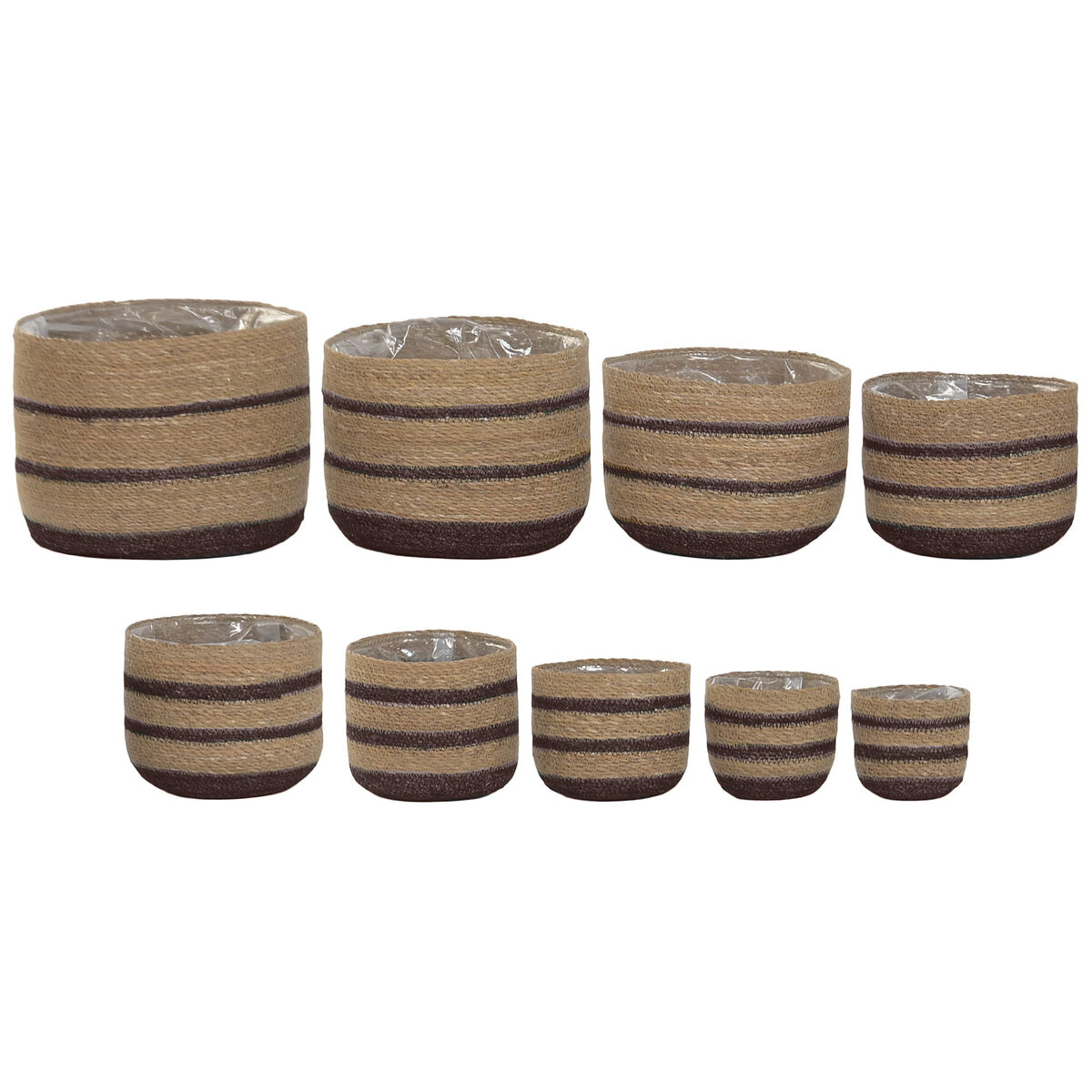 Set de Maceteros Home ESPRIT Natural Marrón oscuro Fibra natural 35 x 35 x 29 cm
