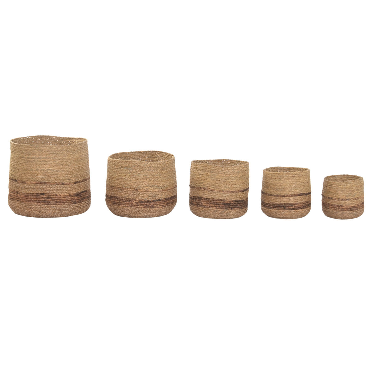 Set de Maceteros Home ESPRIT Marrón Fibra Rayas Urbano 44 x 44 x 40 cm