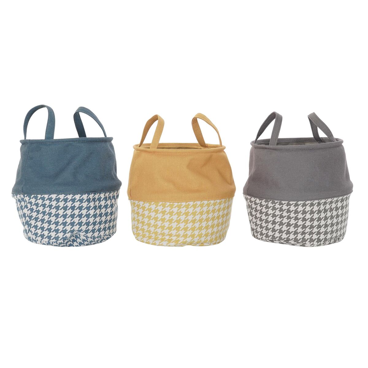 Cesto para la Ropa Sucia DKD Home Decor Pata de gallo Amarillo Gris Gris oscuro 28 x 28 x 28 cm (3 Unidades)