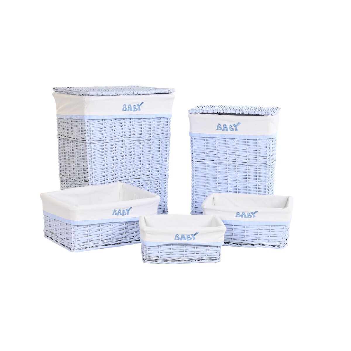 Juego de Cestos DKD Home Decor Azul Celeste Mimbre Infantil 44 x 34 x 56 cm 5 Piezas