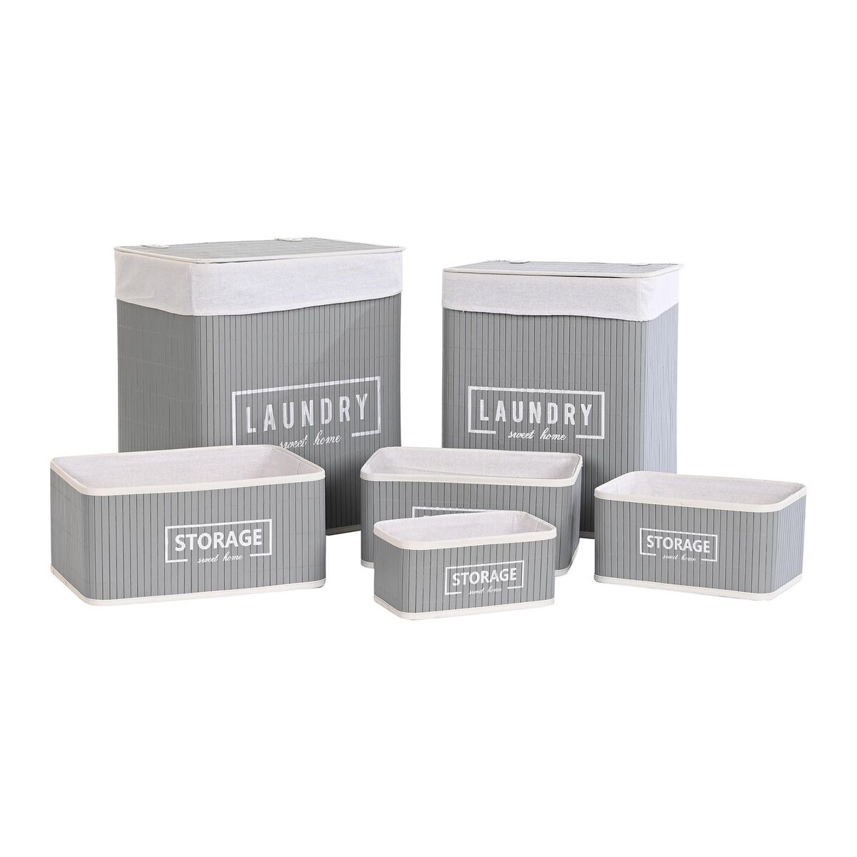 Juego de Cestos DKD Home Decor Gris oscuro Bambú 40 x 30 x 46 cm 5 Piezas