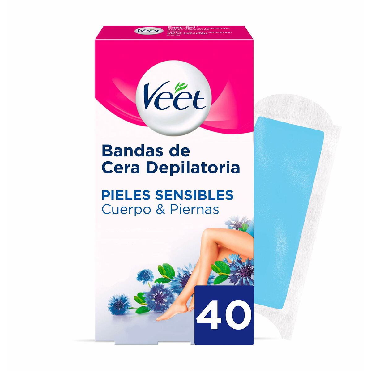 Bandas Depilatorias Corporales Veet Bandas De Cera Pure Piel Sensible Piernas (40 unidades)