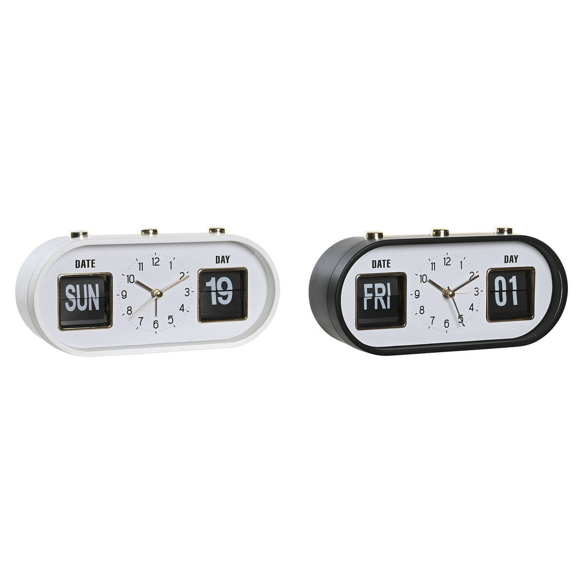 Reloj Despertador DKD Home Decor Blanco Negro PVC 20 x 6 x 9,5 cm (2 Unidades)