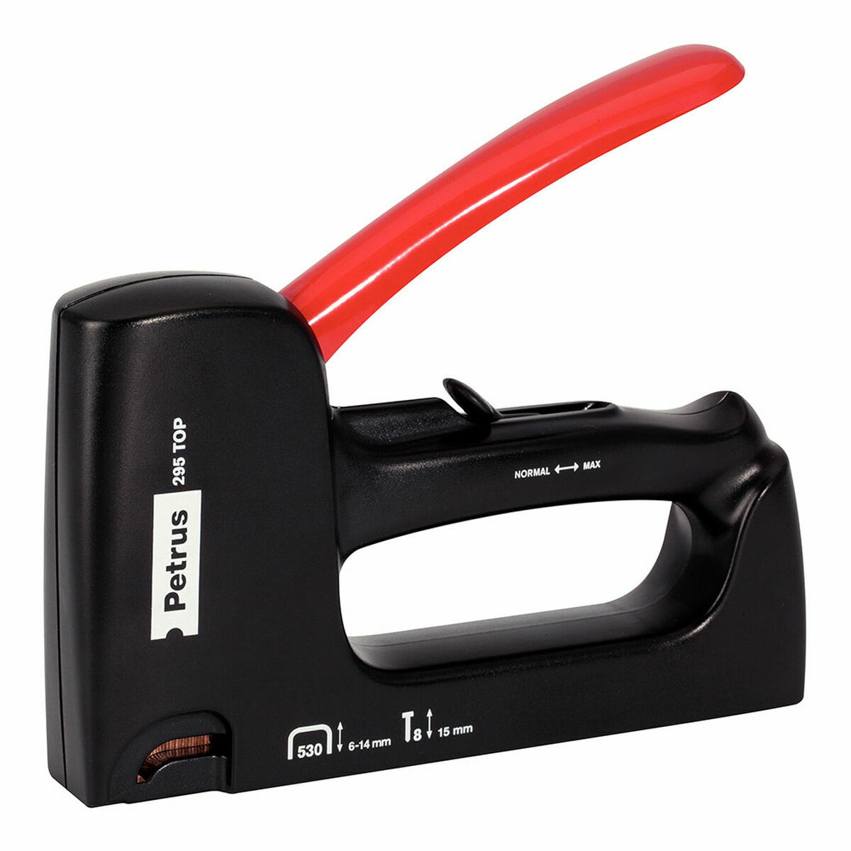 Grapadora Petrus 295 TOP Negro Rojo