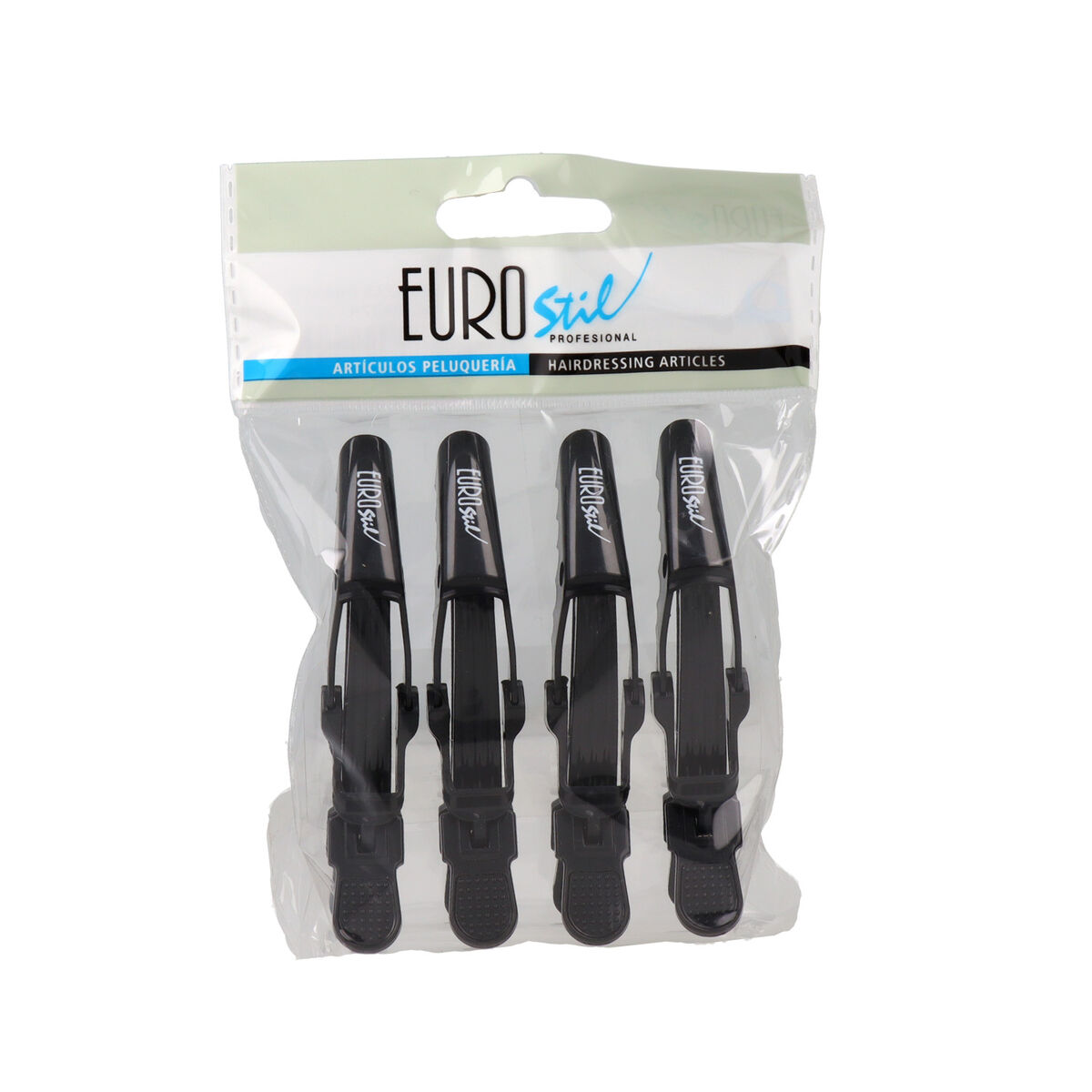Pinzas para el Cabello Eurostil Negro 9 cm 4 Unidades